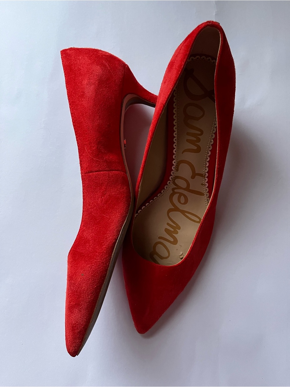 Sam Edelman Red Suede Pointed Toe Heels Size 6.5 - Picture 2 of 10